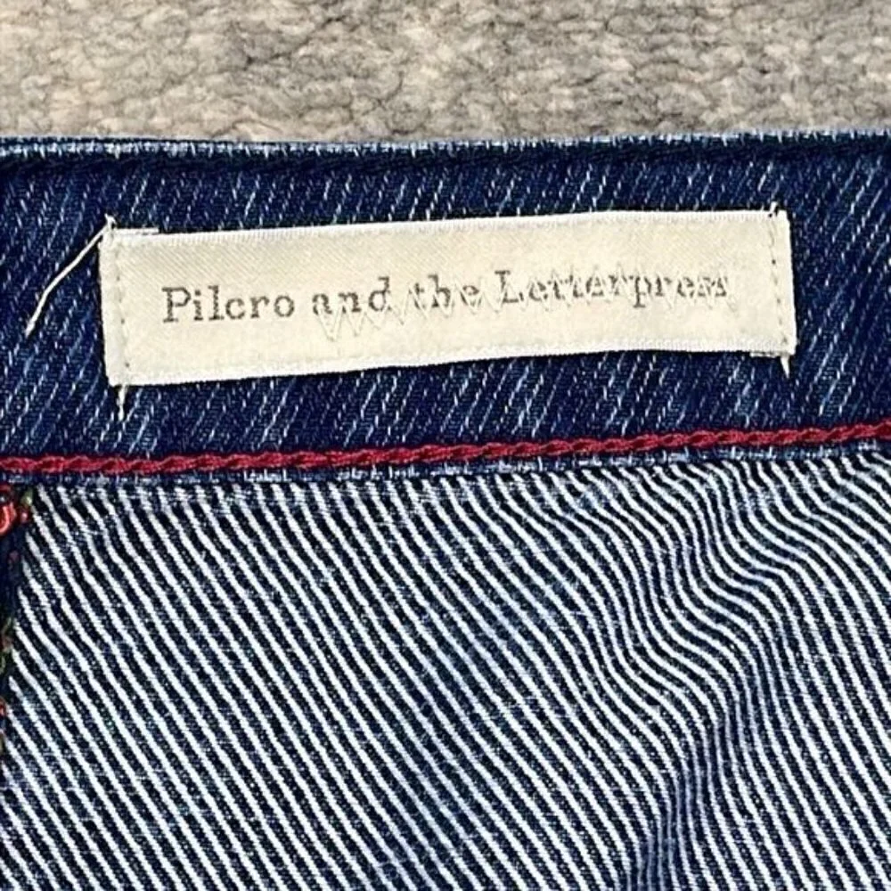 Pilcro and the Letterpress Denim Jean Button Front Skirt Seamed Panels A Line 10